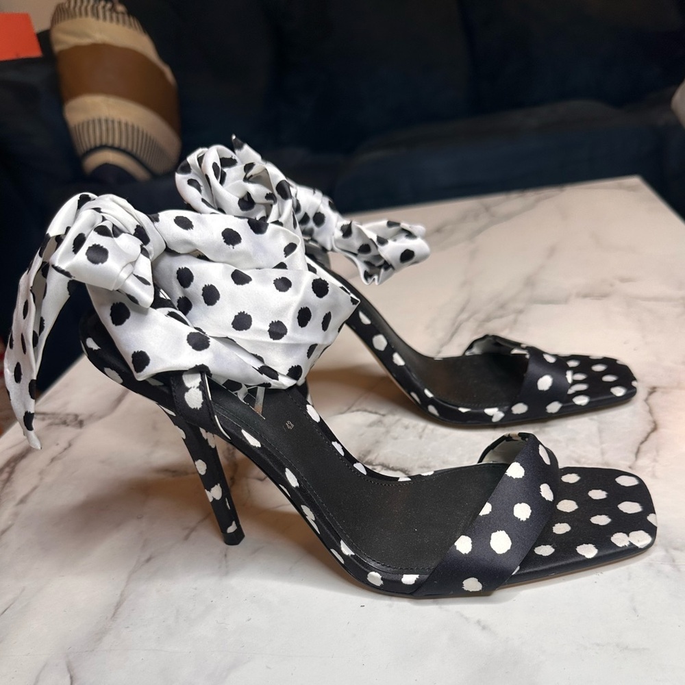 Zara Polka Dot High Heel Ankle Wrap Sandals, Size 11